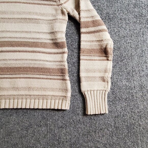 Women’s Small (6-8) Covington Knit Sweater Ivory Brown Stripe Turtle Neck Cotton - Picture 4 of 12